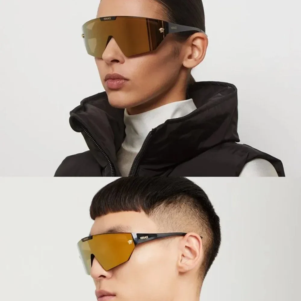NEW Versace VE4461 GB1/87 Black Dark Grey Mirror Gold Detachable Lens Sunglasses